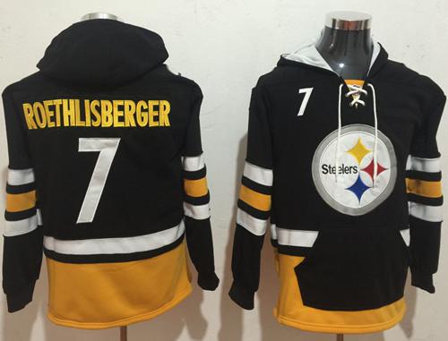 Nike Steelers #7 Ben Roethlisberger Black/Gold Name & Number Pullover NFL Hoodie - Click Image to Close